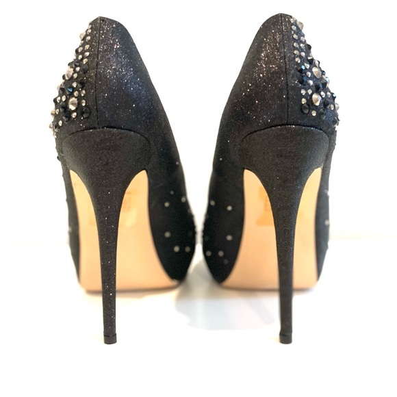 Black Platform peep toe pumps with sparkle 5 inches tall size 7 - Picture 5 of 13